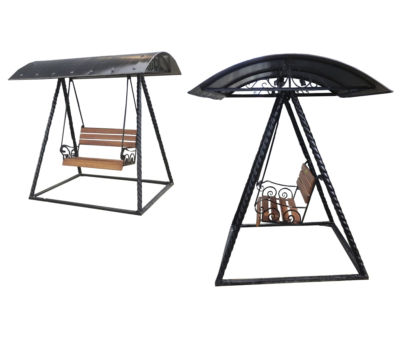 Гойдалка з дерев'яною частиною L1500 з дахом (без полікарбонату) (ковка)