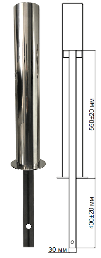 Стовпчик широкий під бетонування з фланцем, 750/400 мм (нерж)